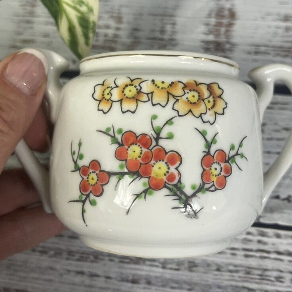 Vintage Hall's Orange Poppy Sugar Bowl & Lid Porcelain with Gold Trim - Picture 9 of 12